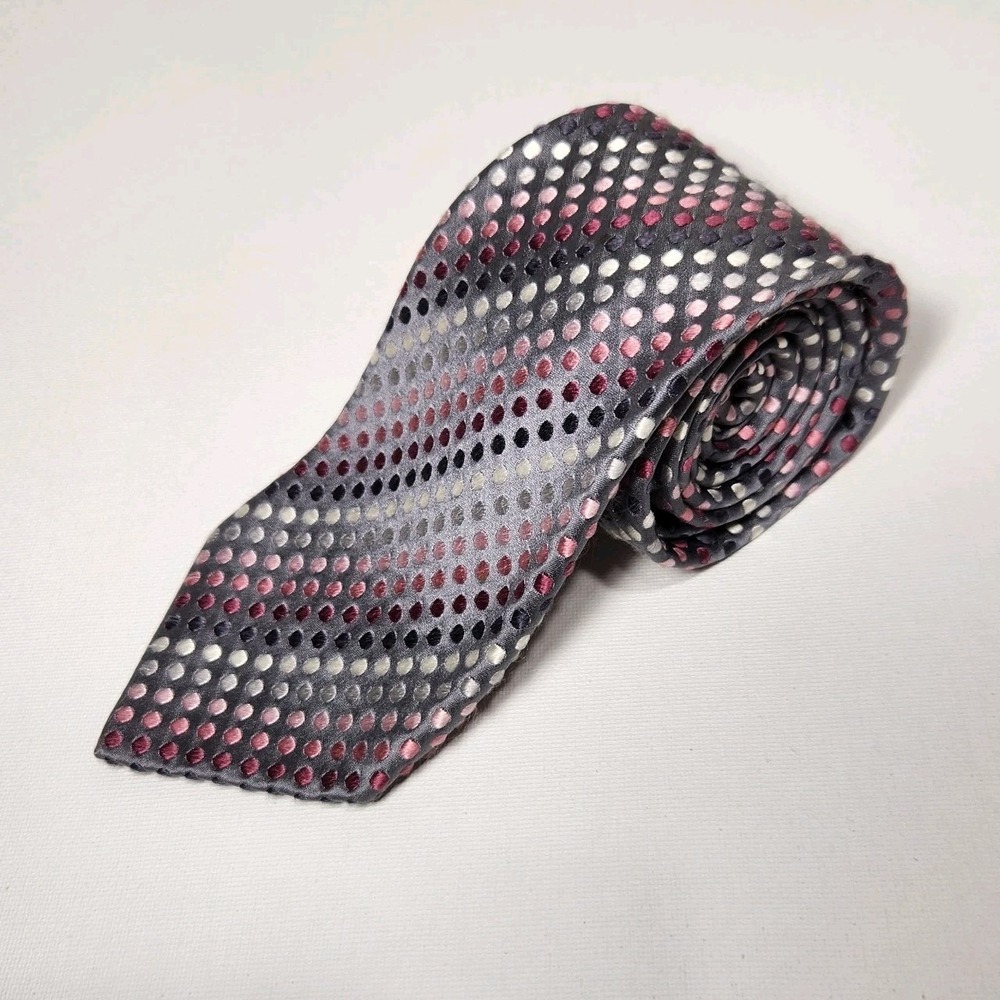 Geoffrey Beene Mens Necktie‎ Tie Silk Satin Gray Blue White Paisley